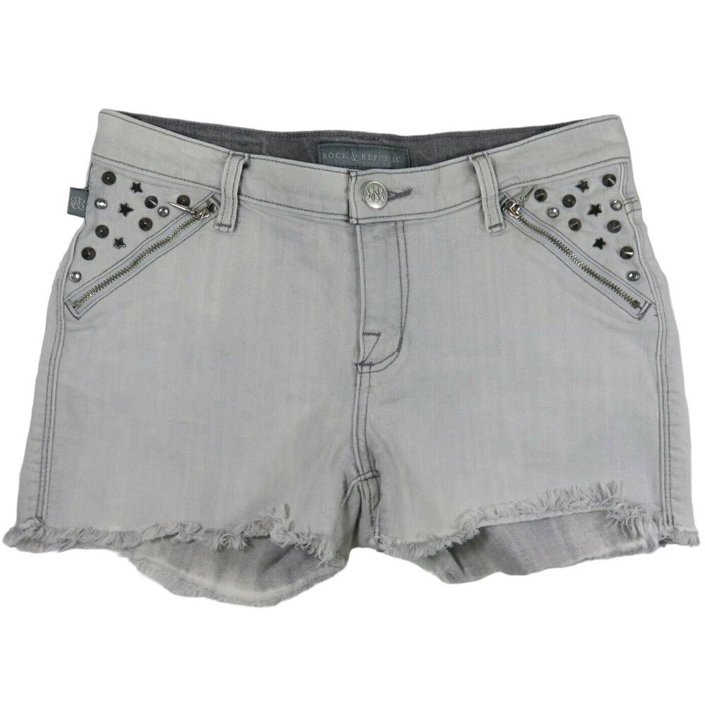 Light Grey Cut Off Denim Studded Shorts - Women's 6